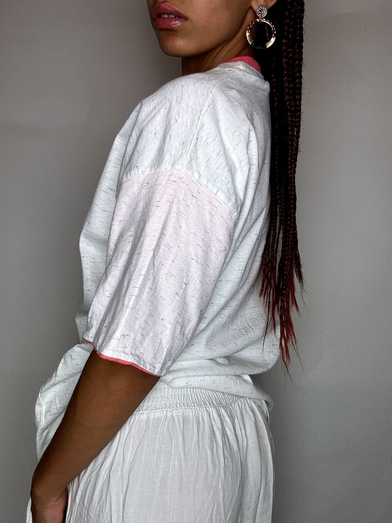 Tee shirt blanc chiné imprimé L vintage