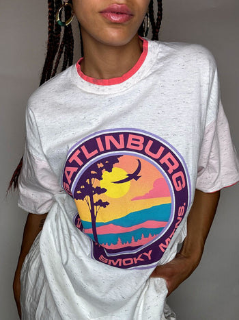 Tee shirt blanc chiné imprimé L vintage