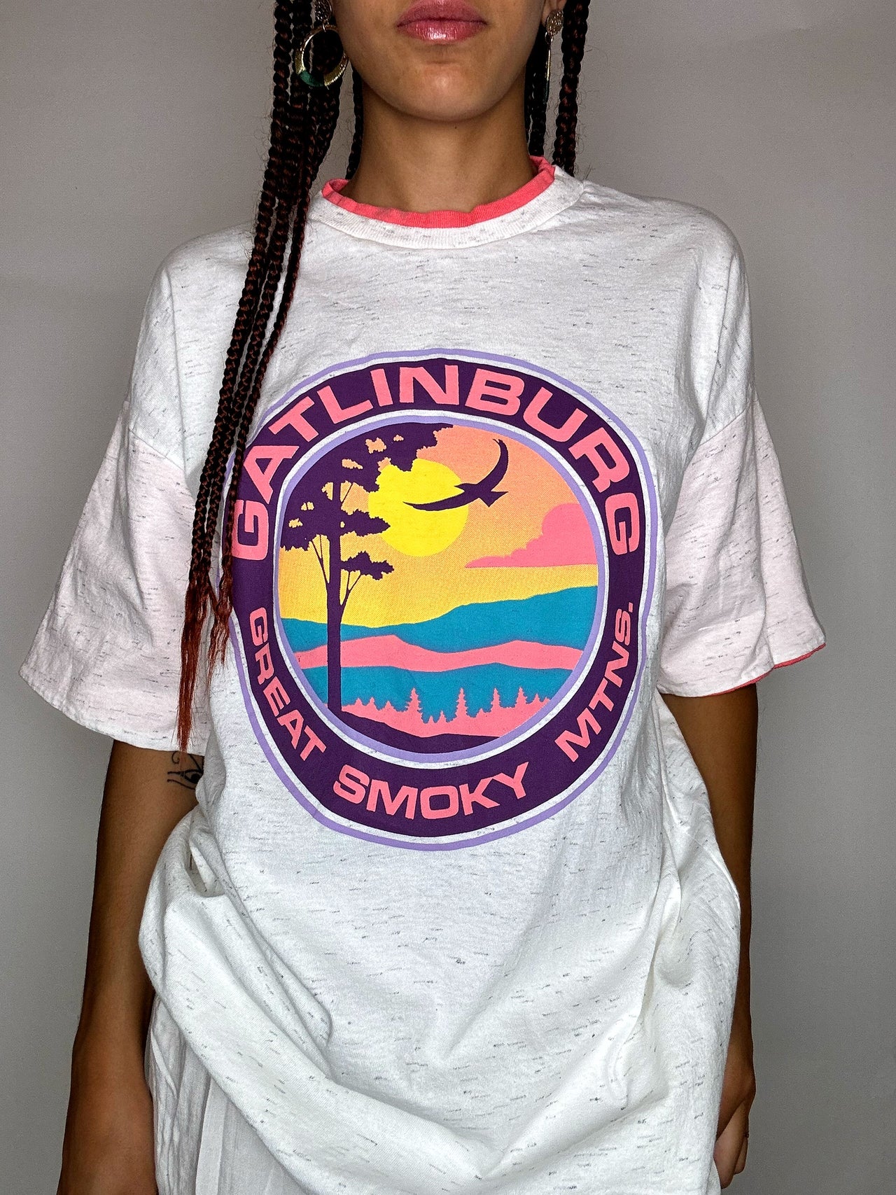 Tee shirt blanc chiné imprimé L vintage