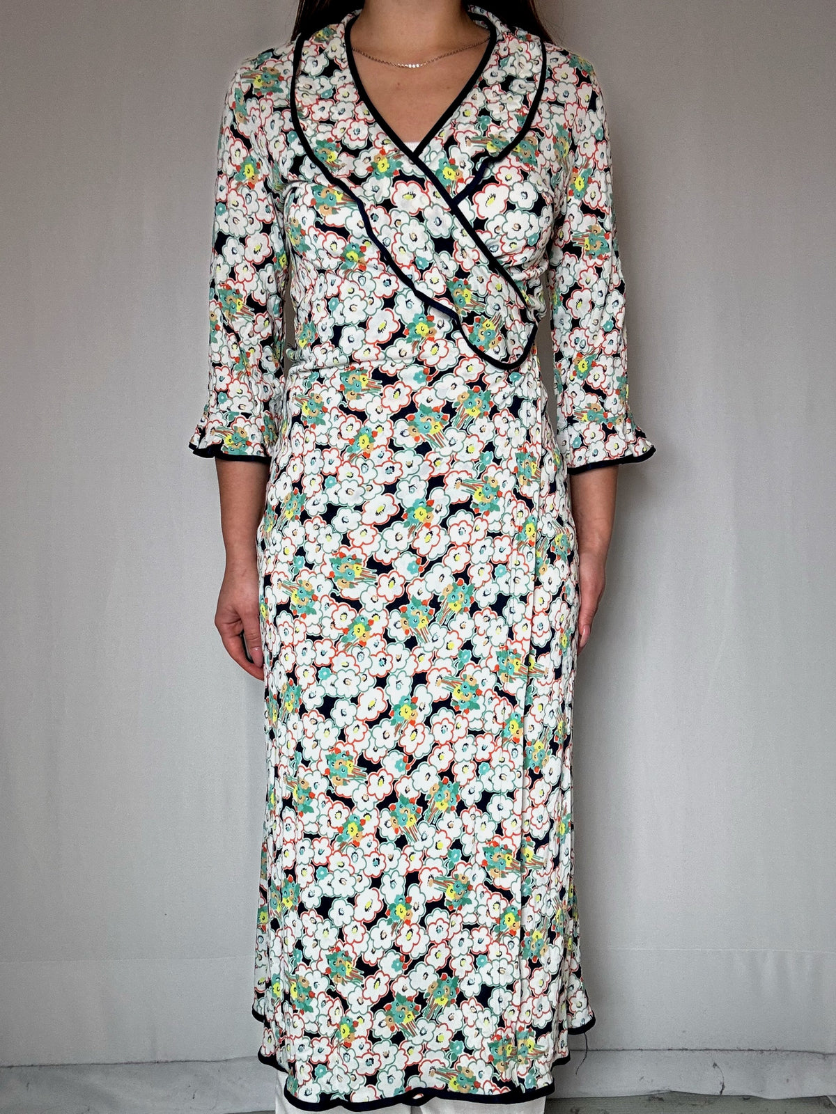 Robe portefeuille longue imprimée M vintage