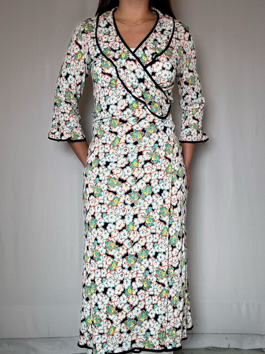 Robe portefeuille longue imprimée M vintage