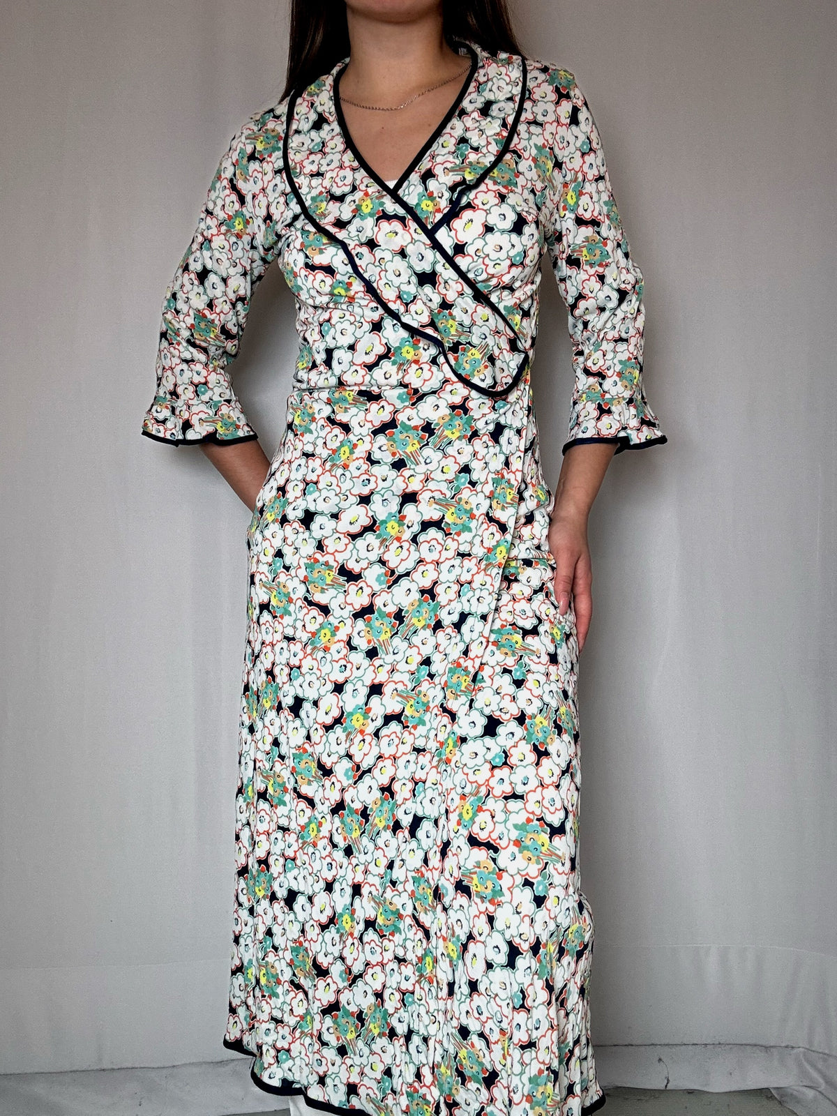 Robe portefeuille longue imprimée M vintage