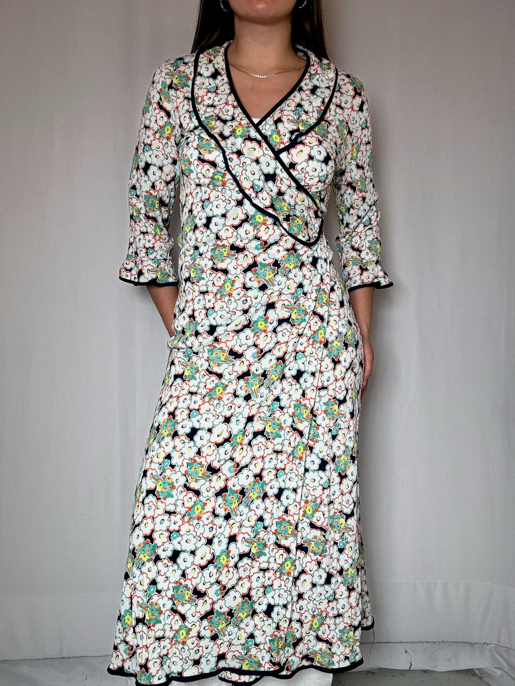 Robe portefeuille longue imprimée M vintage