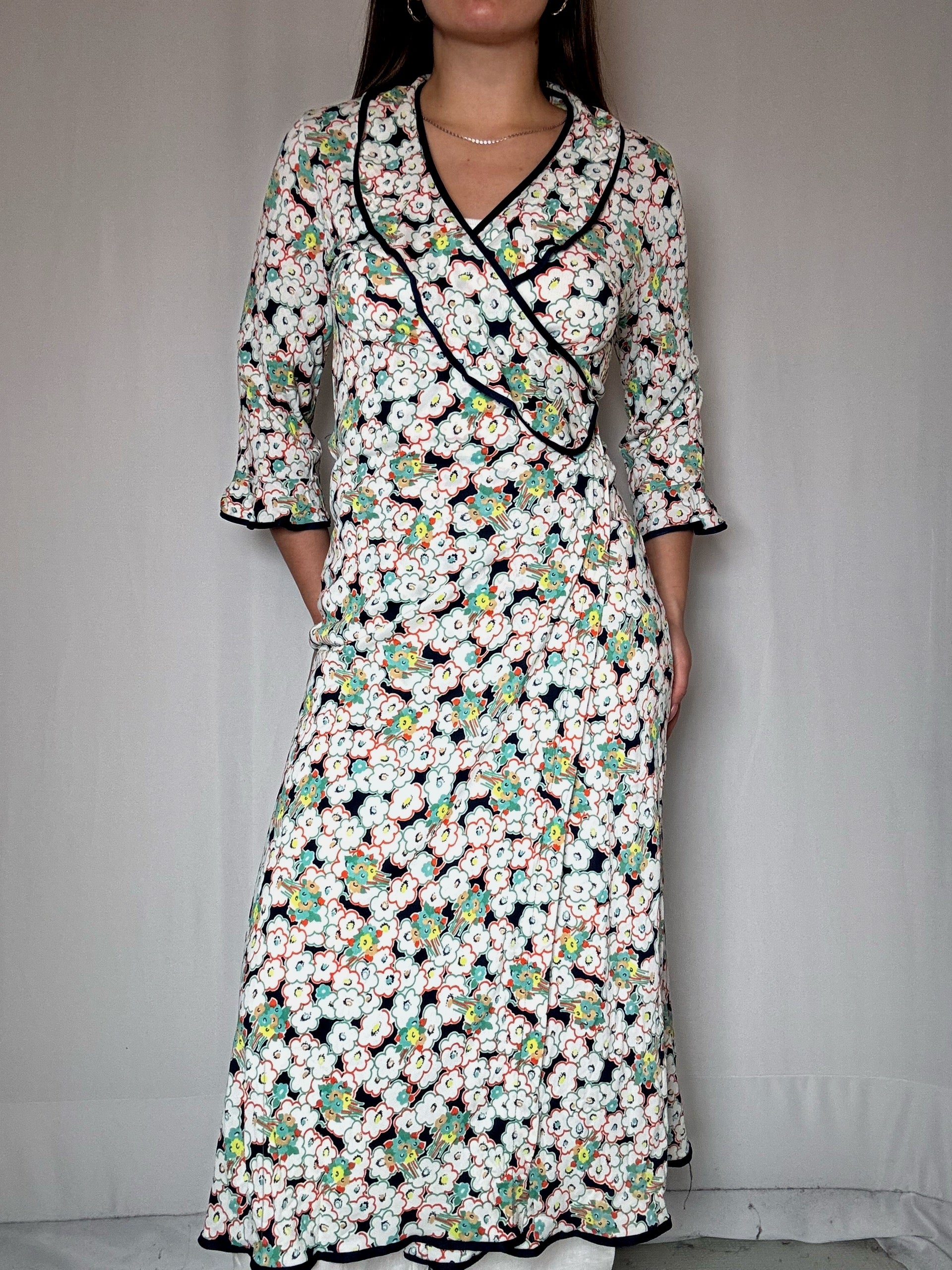 Robe portefeuille longue imprimée M vintage