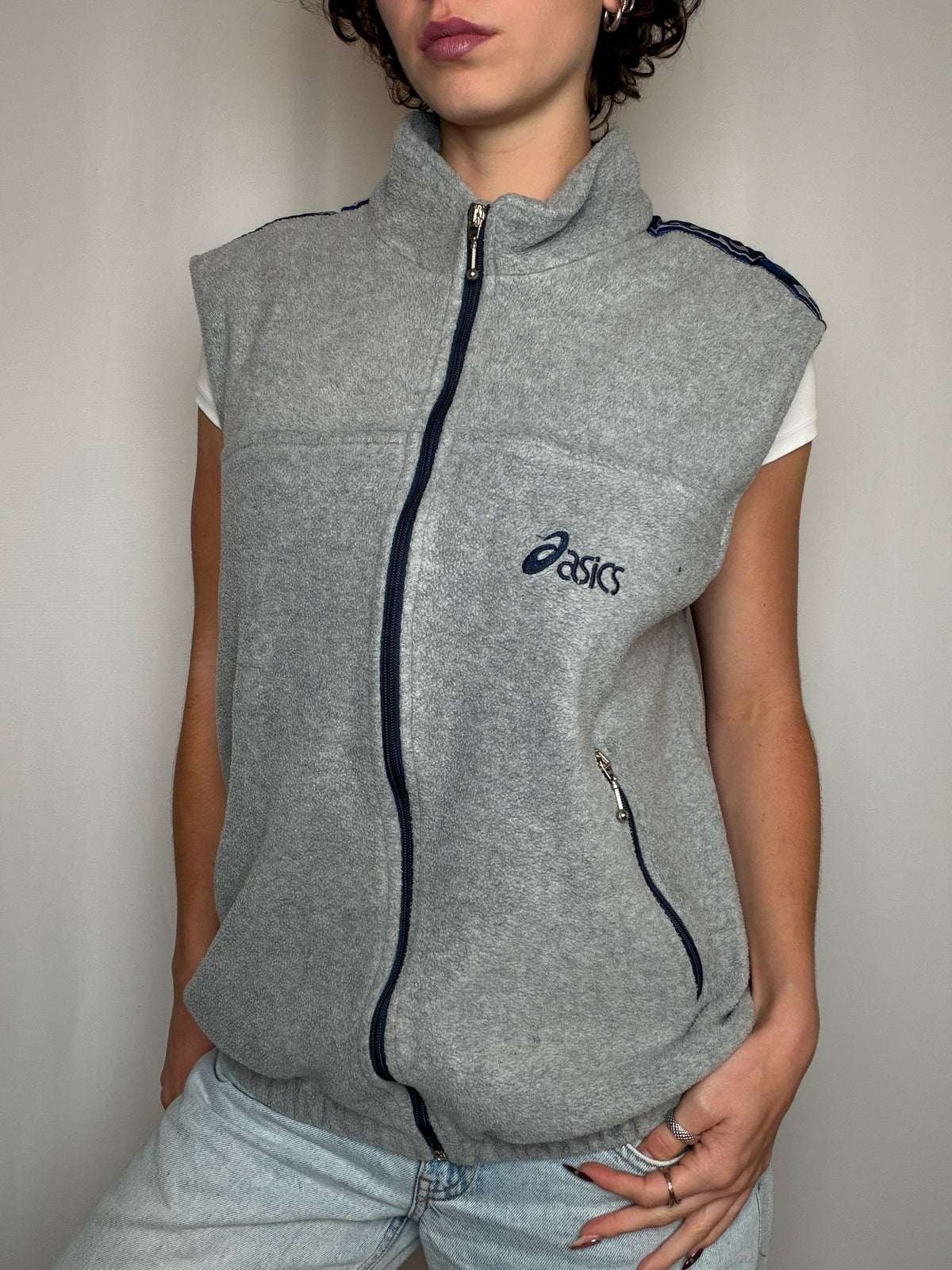 Polaire sans manche grise Asics XL vintage