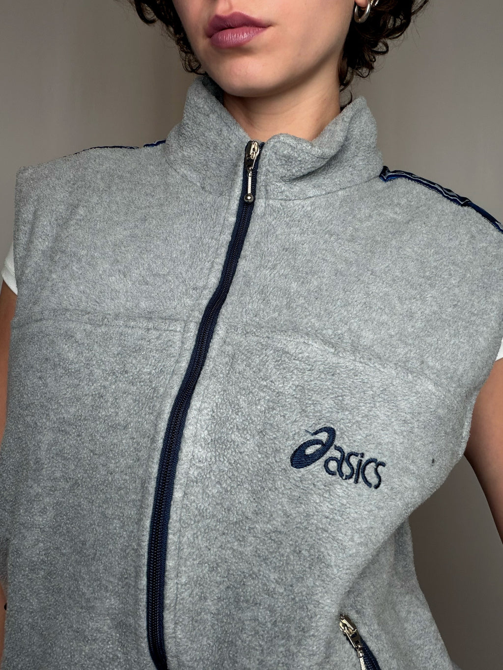 Polaire sans manche grise Asics XL vintage