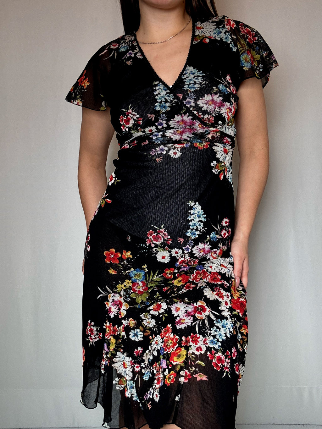 Vintage floral fitted and flowy dress M/L