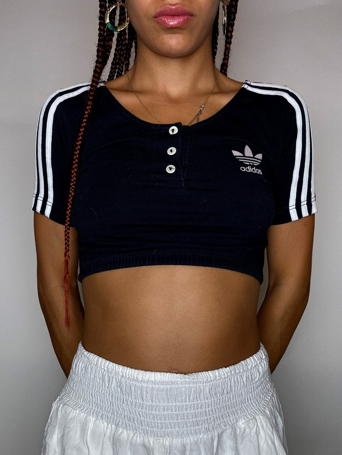 ADIDAS XS Vintage schwarzes bauchfreies Top