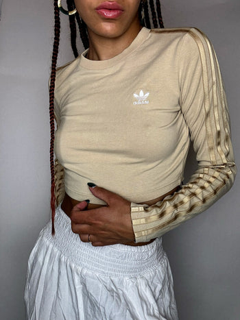 Crop top à manches longues beige ADIDAS M vintage