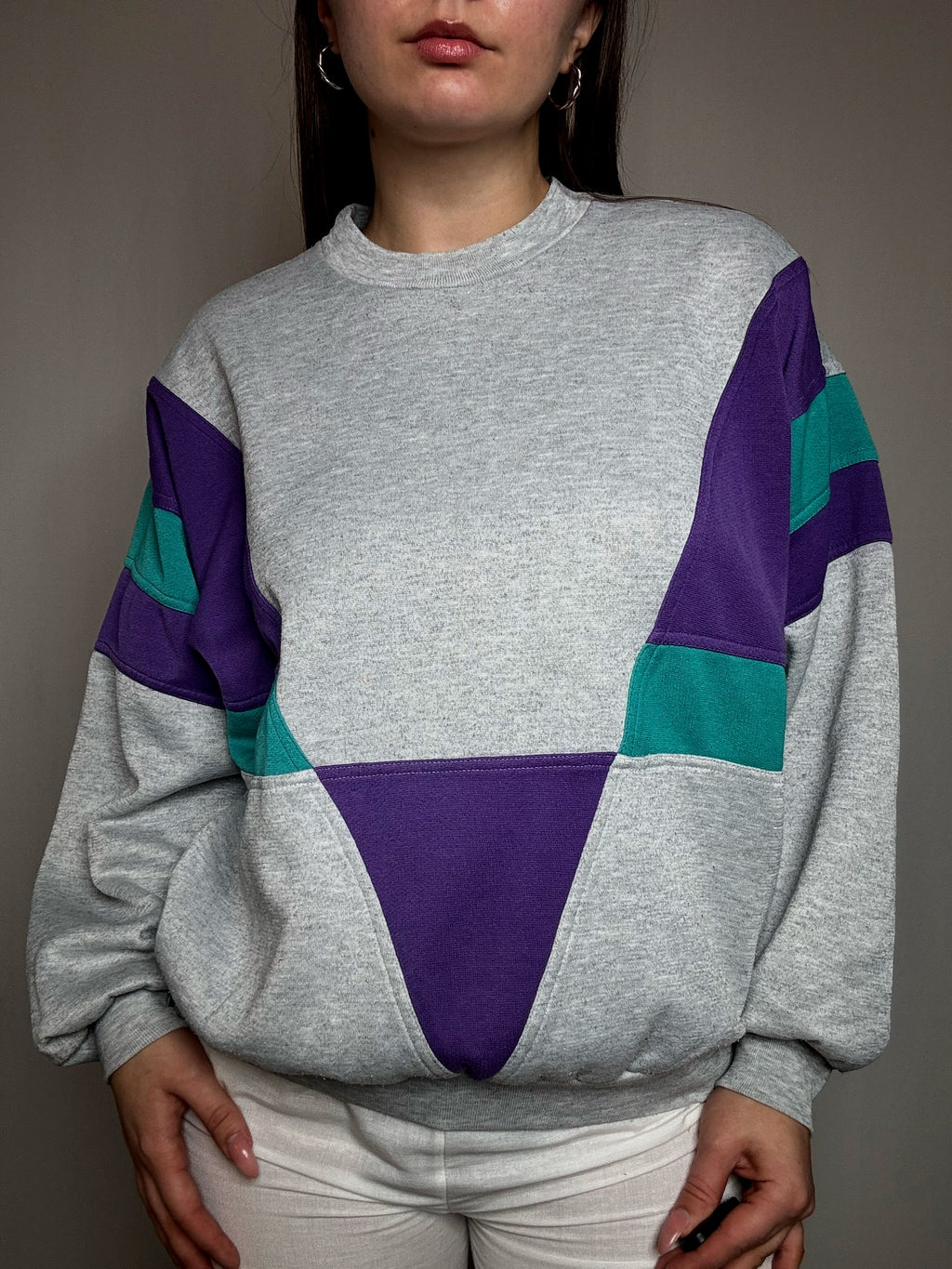 Sweat gris graphique L vintage