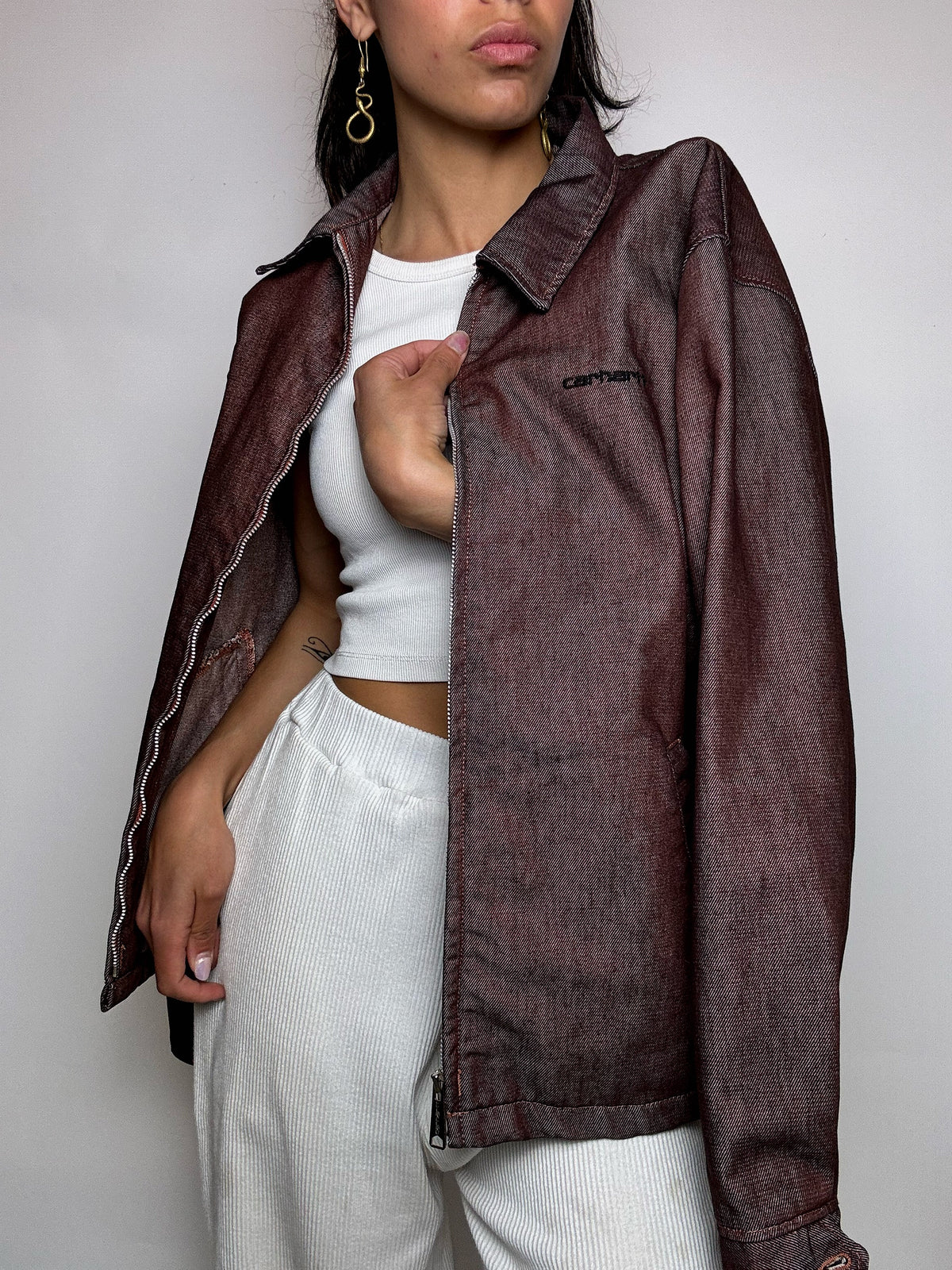 Veste effet denim bordeaux CARHARTT M vintage