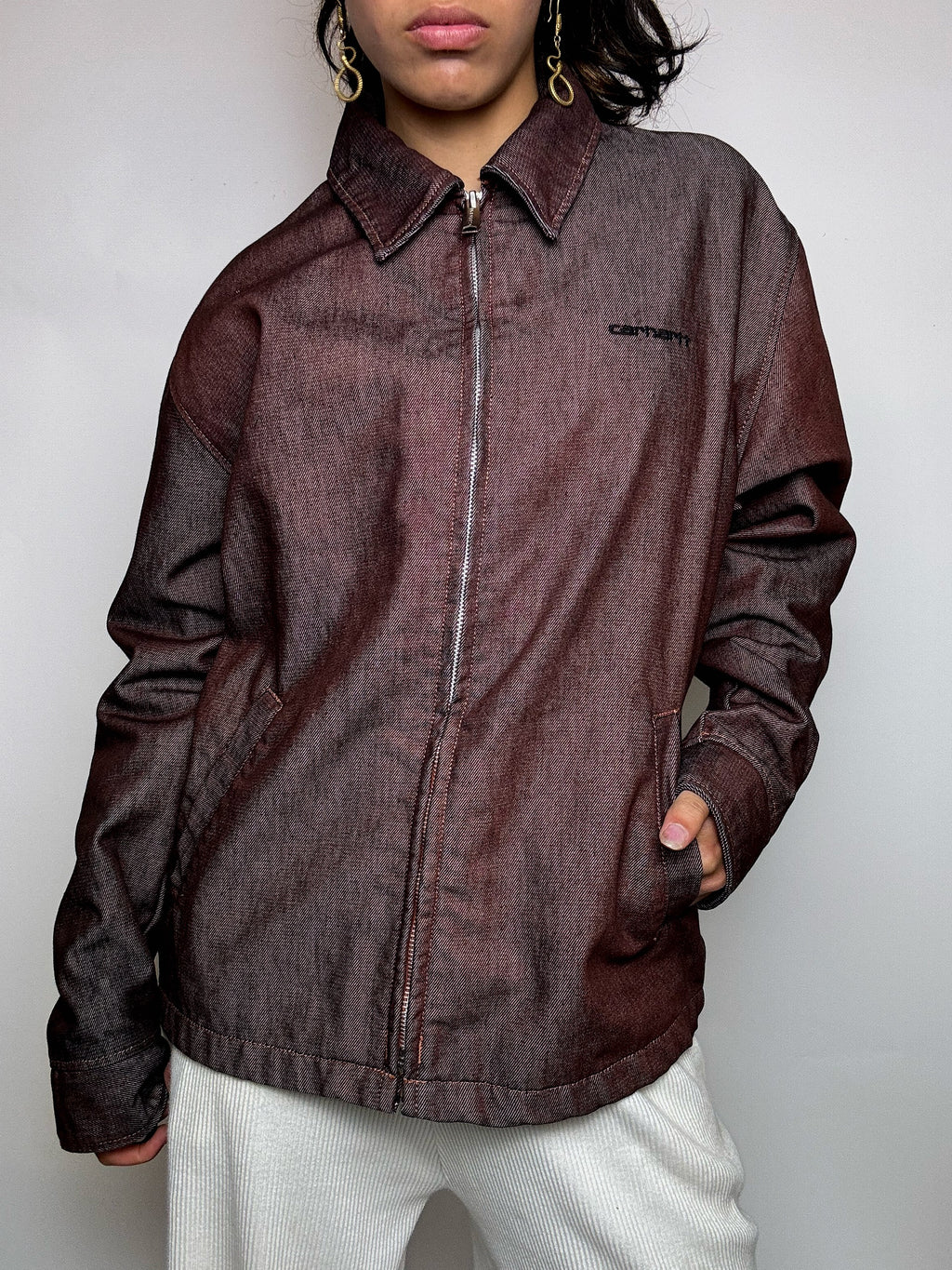 Veste effet denim bordeaux CARHARTT M vintage