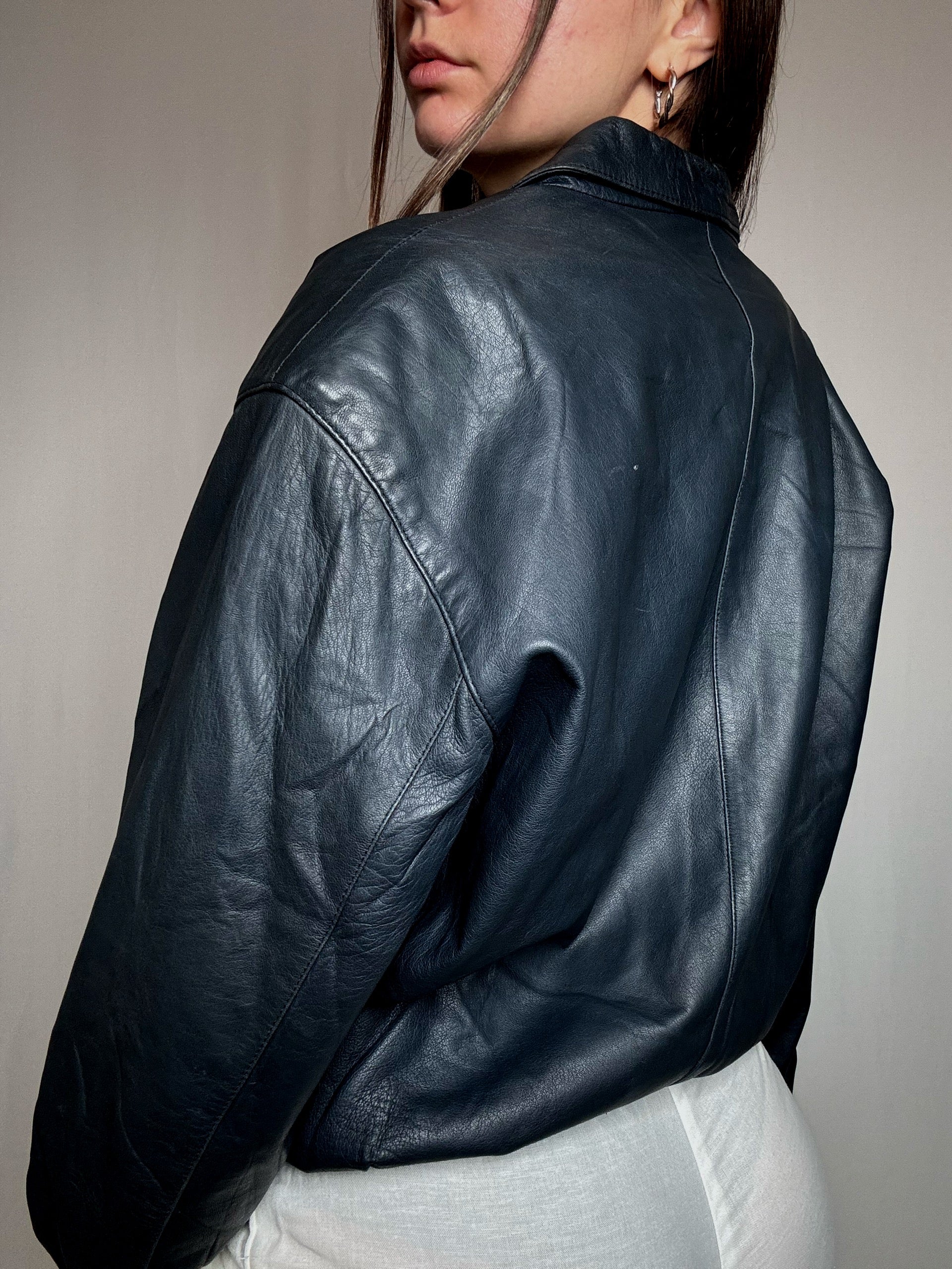 Veste en cuir marine L vintage