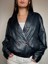 Veste en cuir marine L vintage