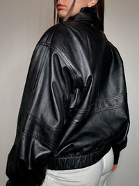 Bomber en cuir noir M/L vintage