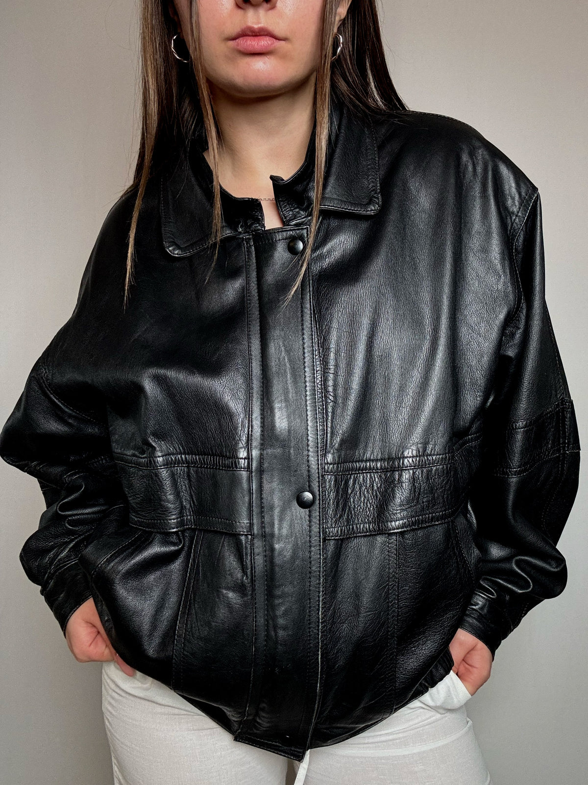 Bomber en cuir noir M/L vintage