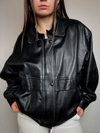 Bomber en cuir noir M/L vintage