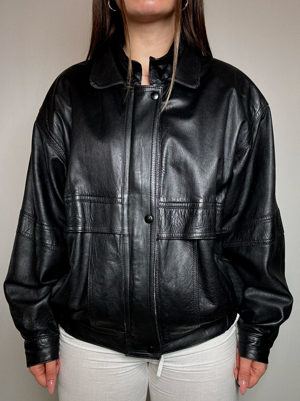 Bomber en cuir noir M/L vintage