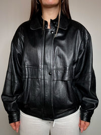 Bomber en cuir noir M/L vintage