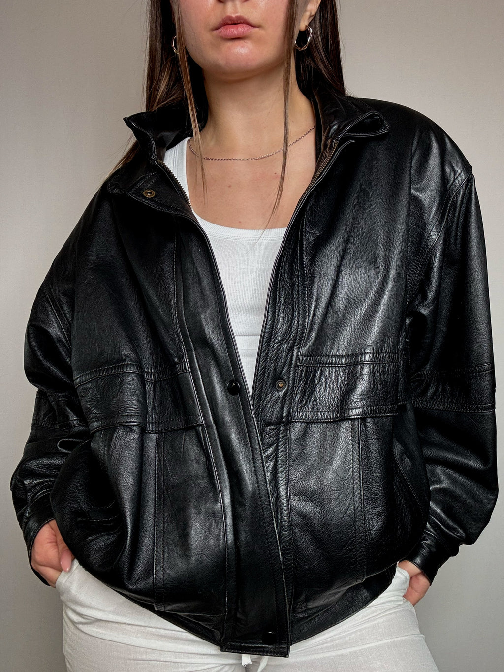Bomber en cuir noir M/L vintage
