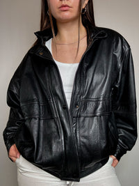 Bomber en cuir noir M/L vintage