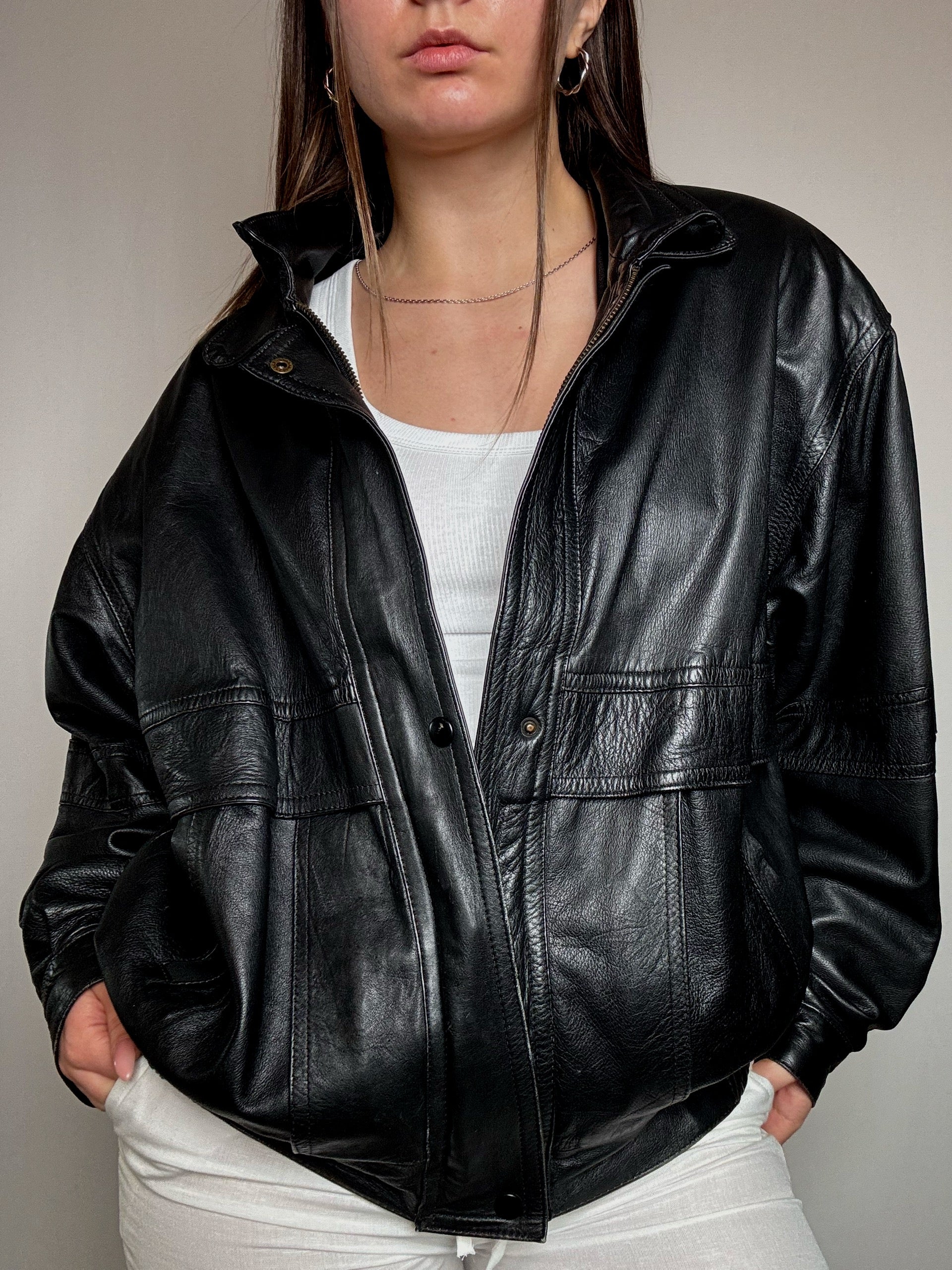 Bomber en cuir noir M/L vintage