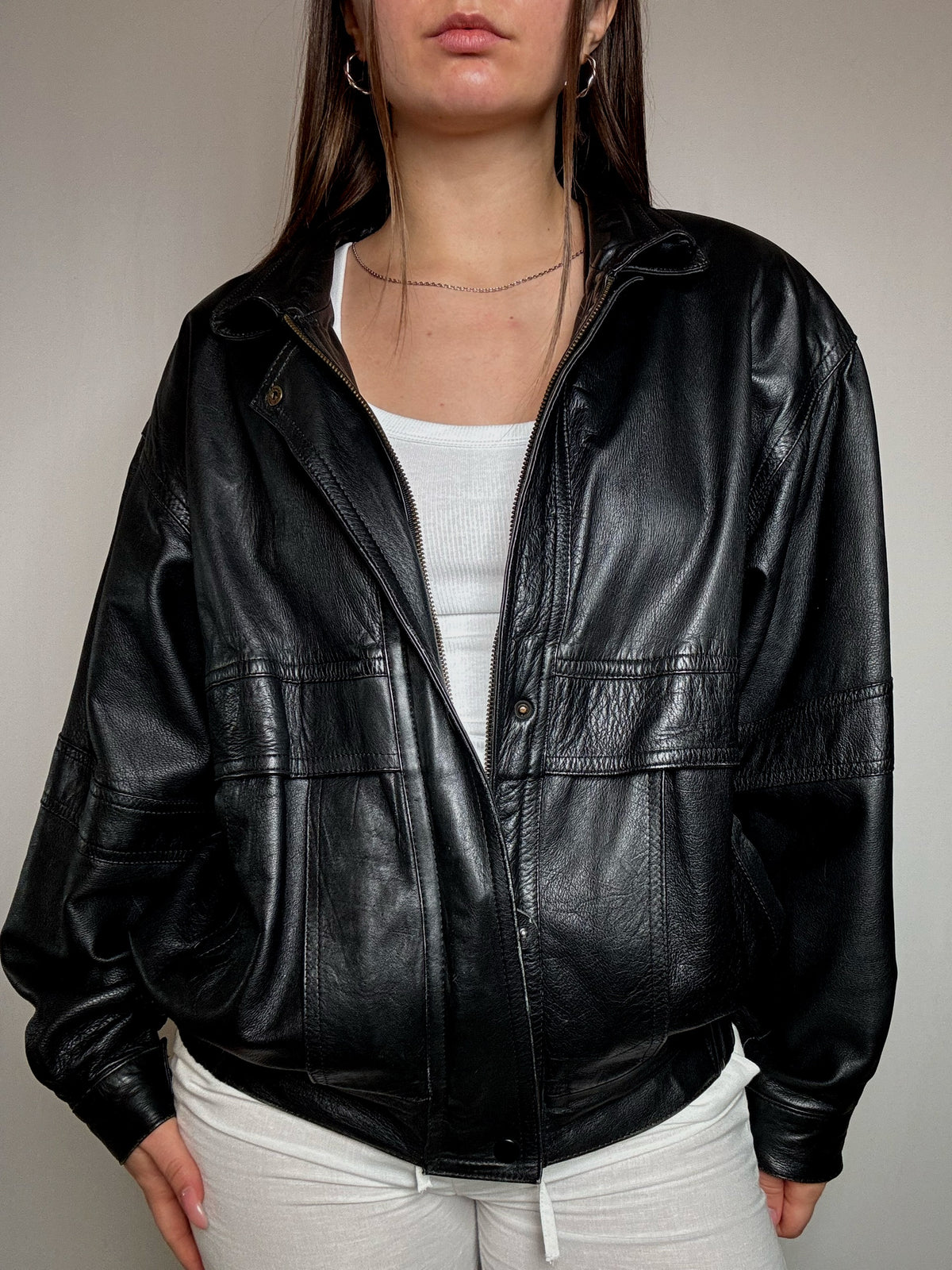 Bomber en cuir noir M/L vintage