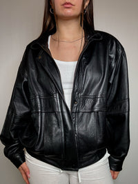 Bomber en cuir noir M/L vintage