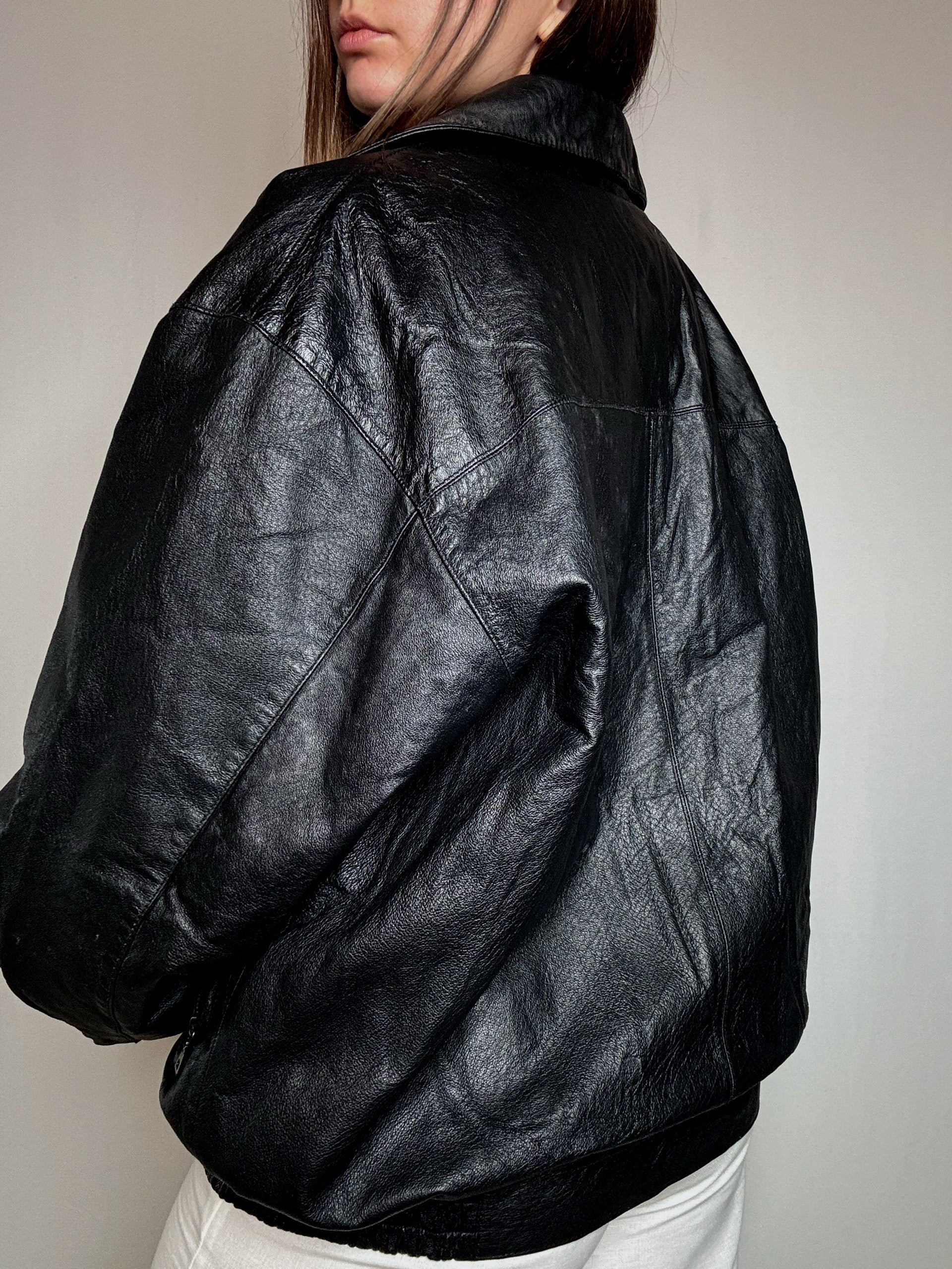 Bomber en cuir noir L/XL vintage