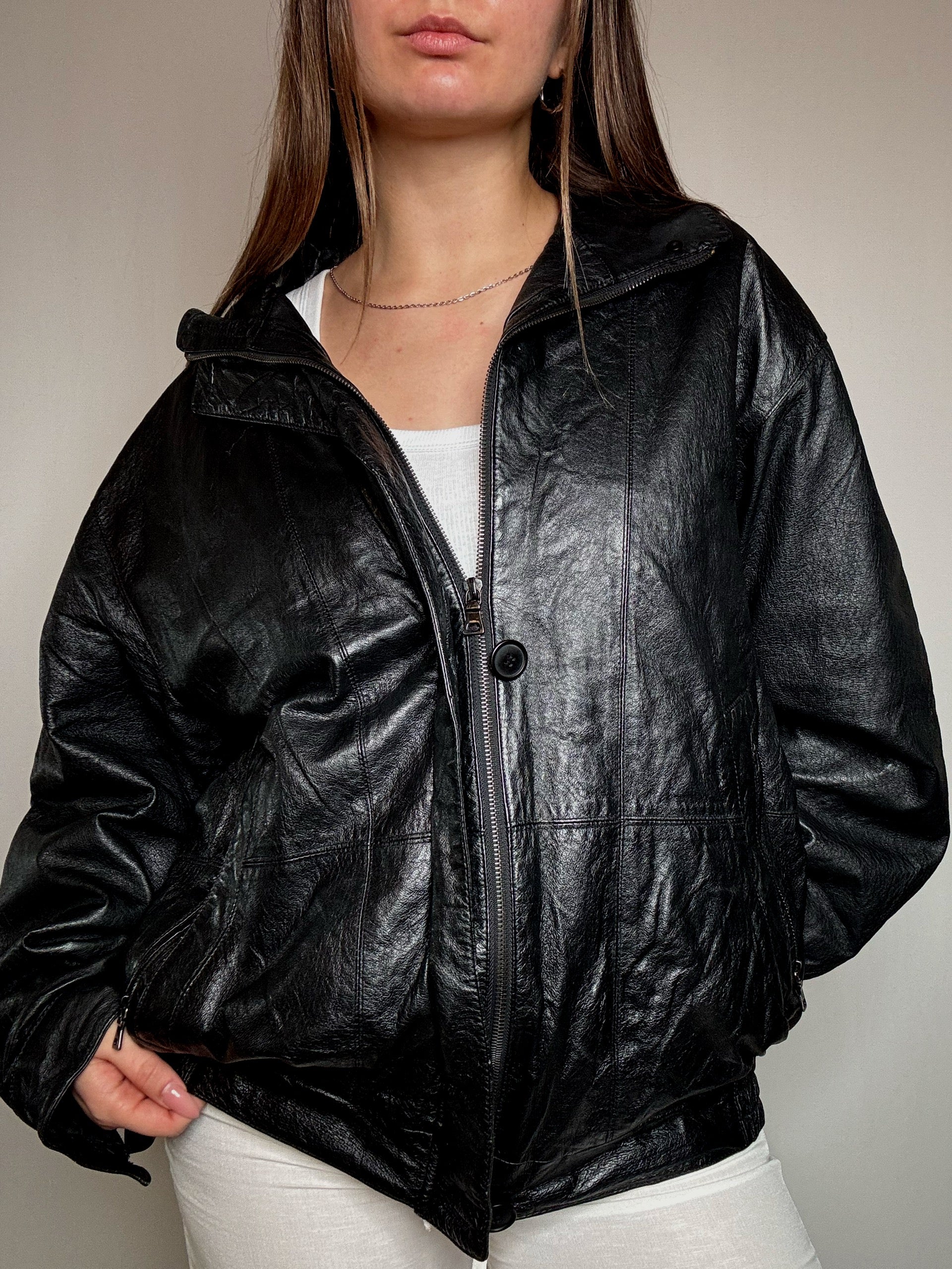 Bomber en cuir noir L/XL vintage
