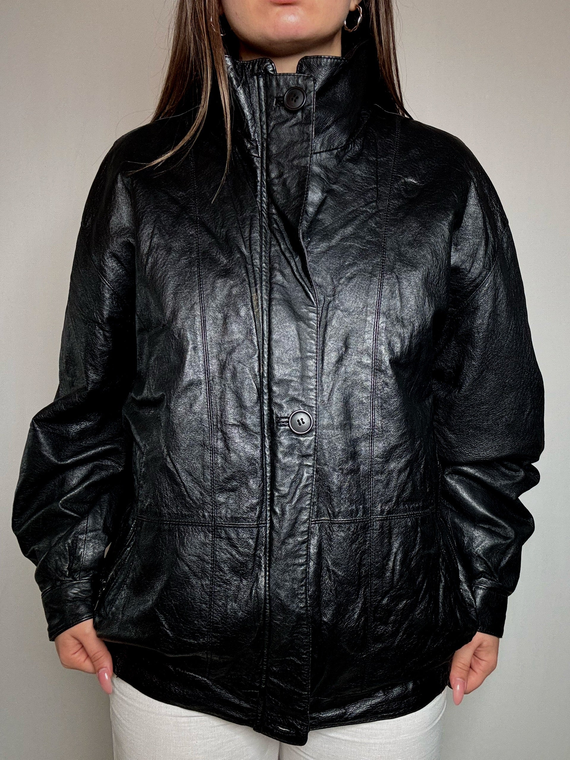 Bomber en cuir noir L/XL vintage