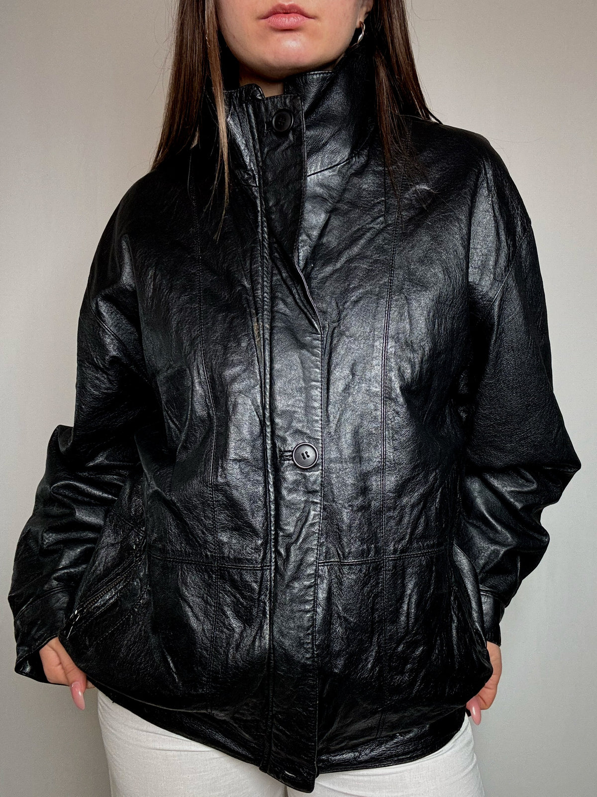 Bomber en cuir noir L/XL vintage