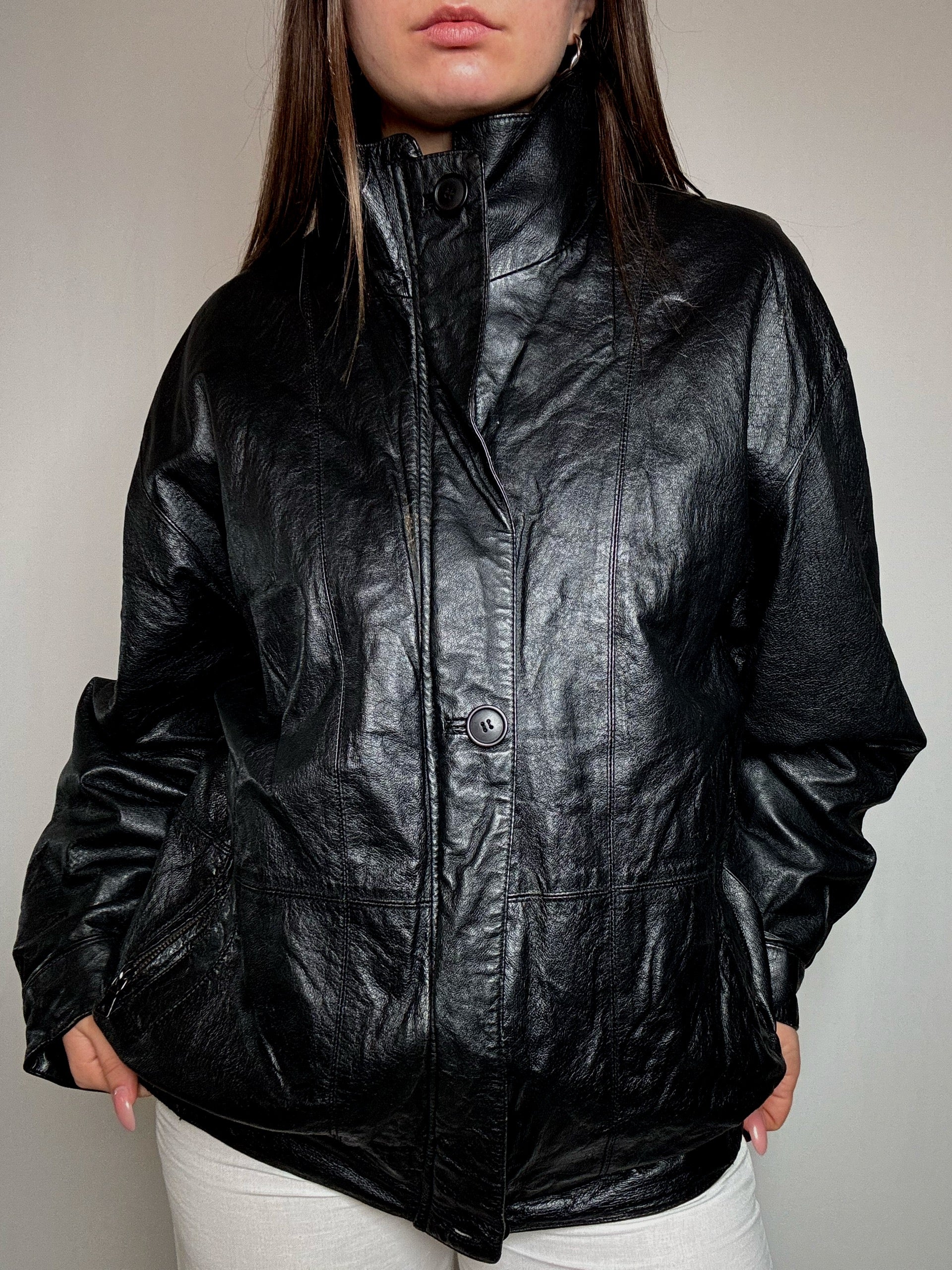 Bomber en cuir noir L/XL vintage