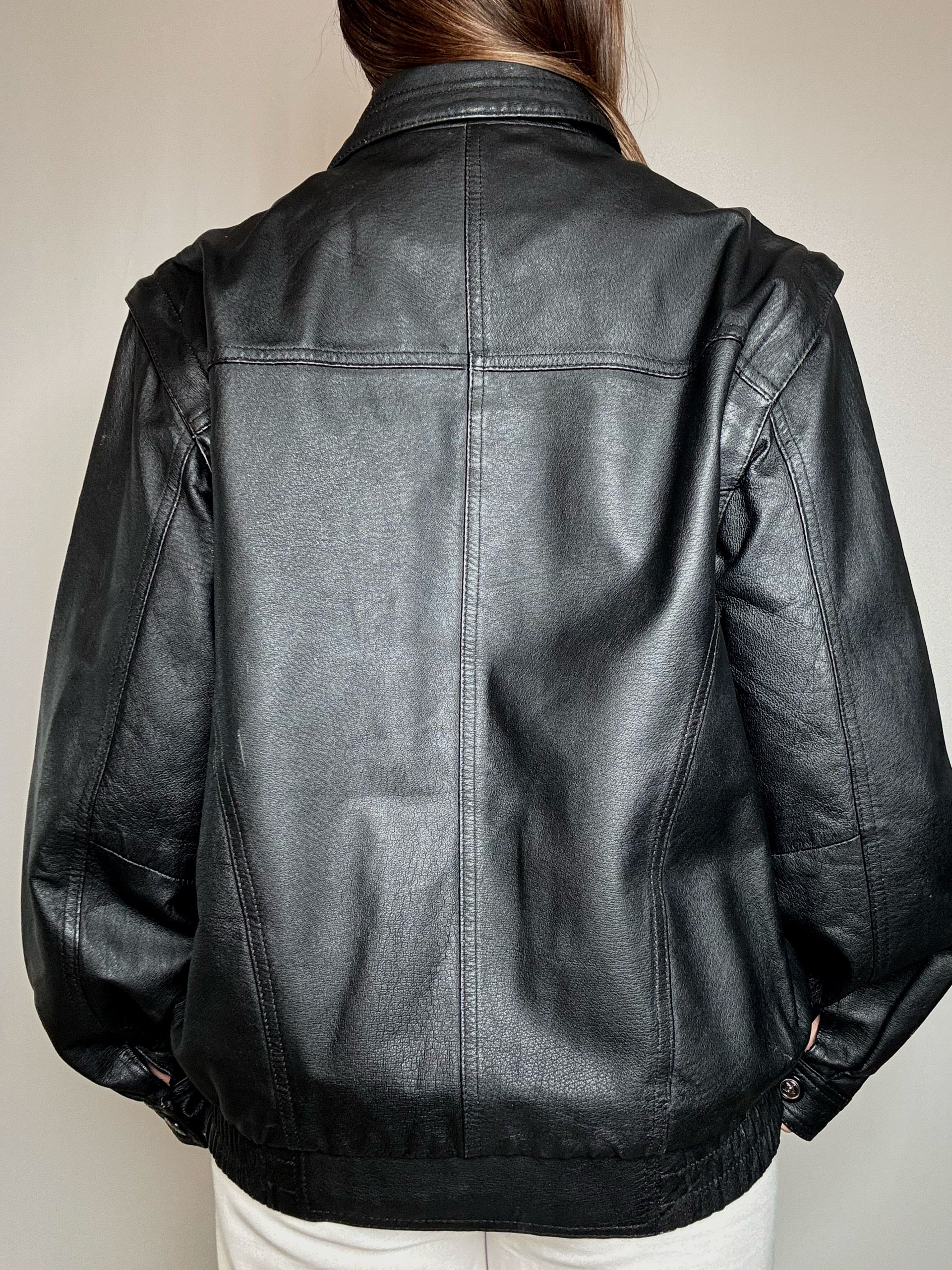 Bomber en cuir noir XL vintage