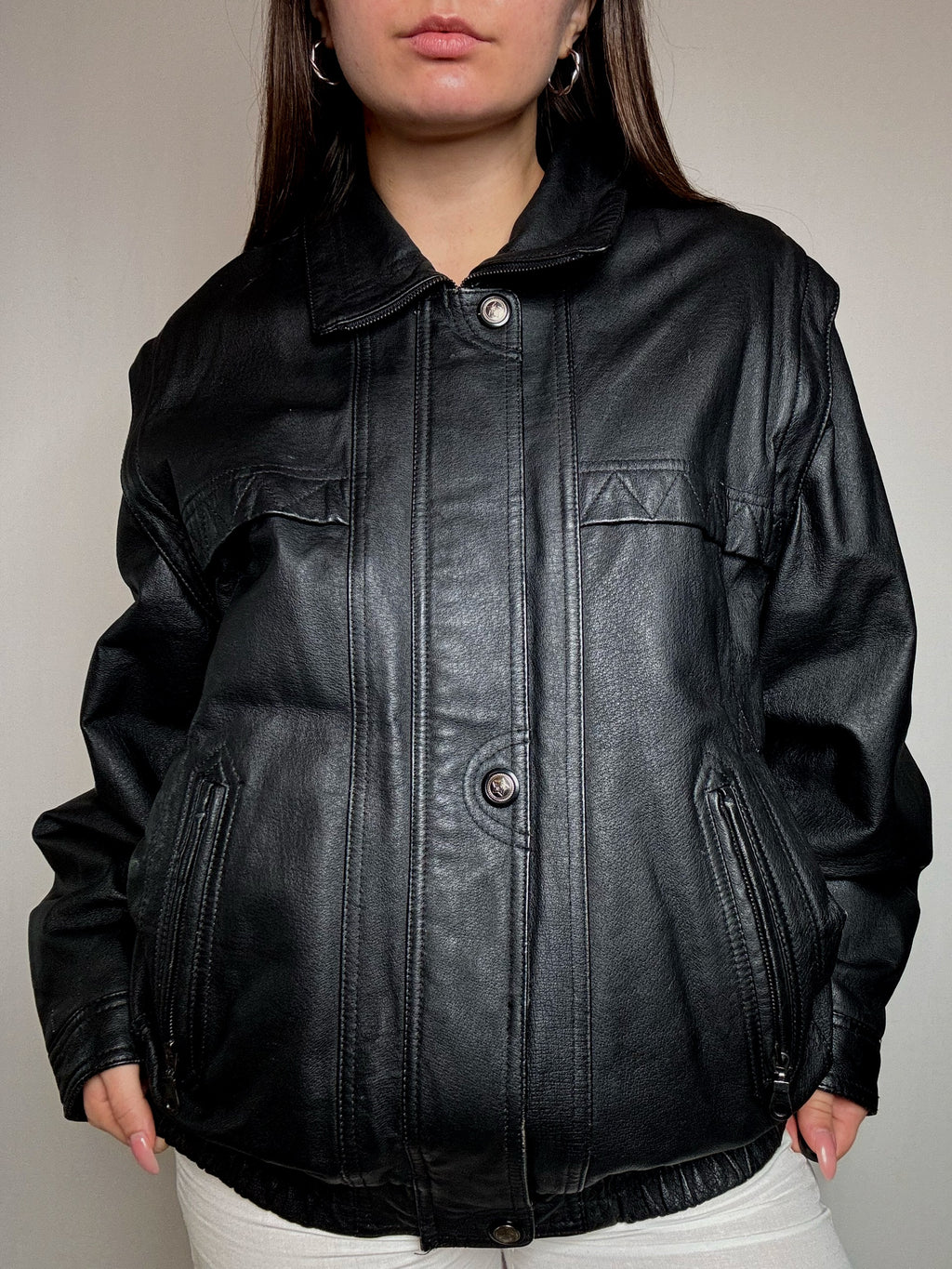 Bomber en cuir noir XL vintage