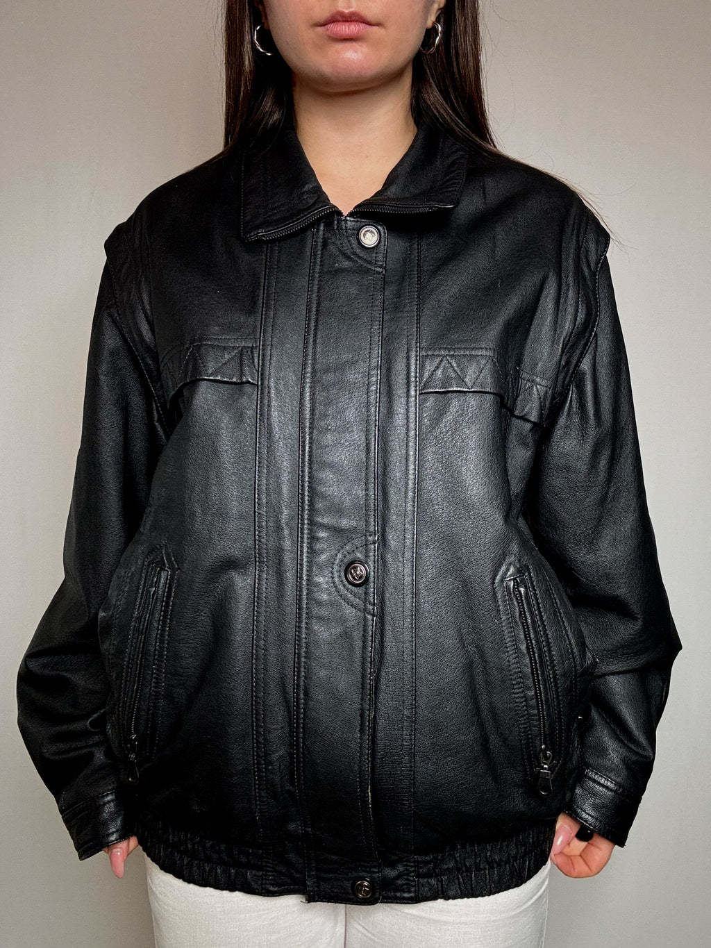 Bomber en cuir noir XL vintage