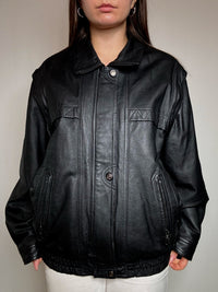 Bomber en cuir noir XL vintage