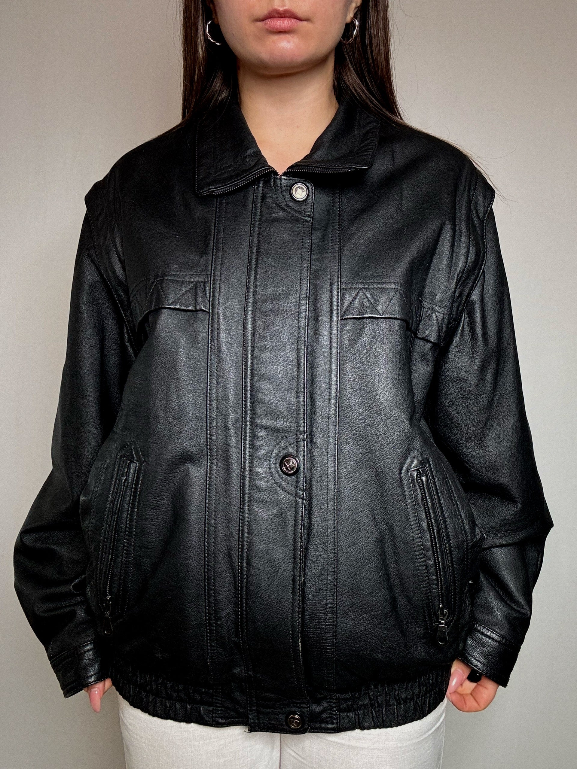 Bomber en cuir noir XL vintage