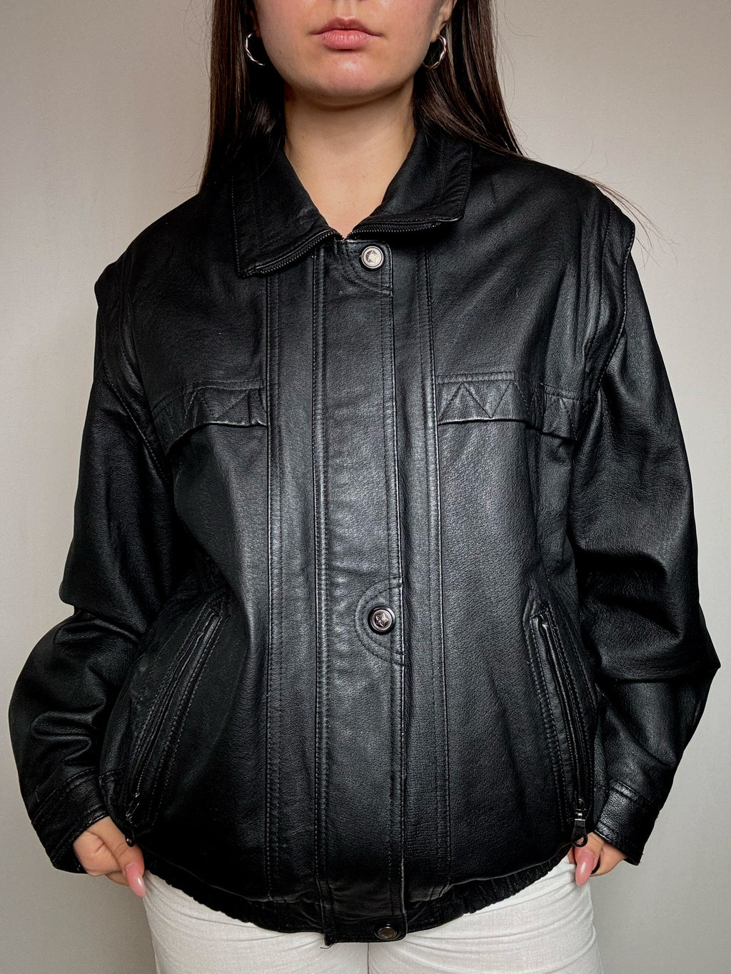 Bomber en cuir noir XL vintage