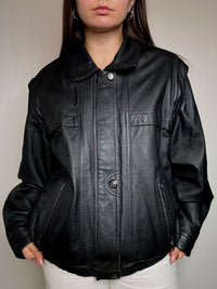 Bomber en cuir noir XL vintage