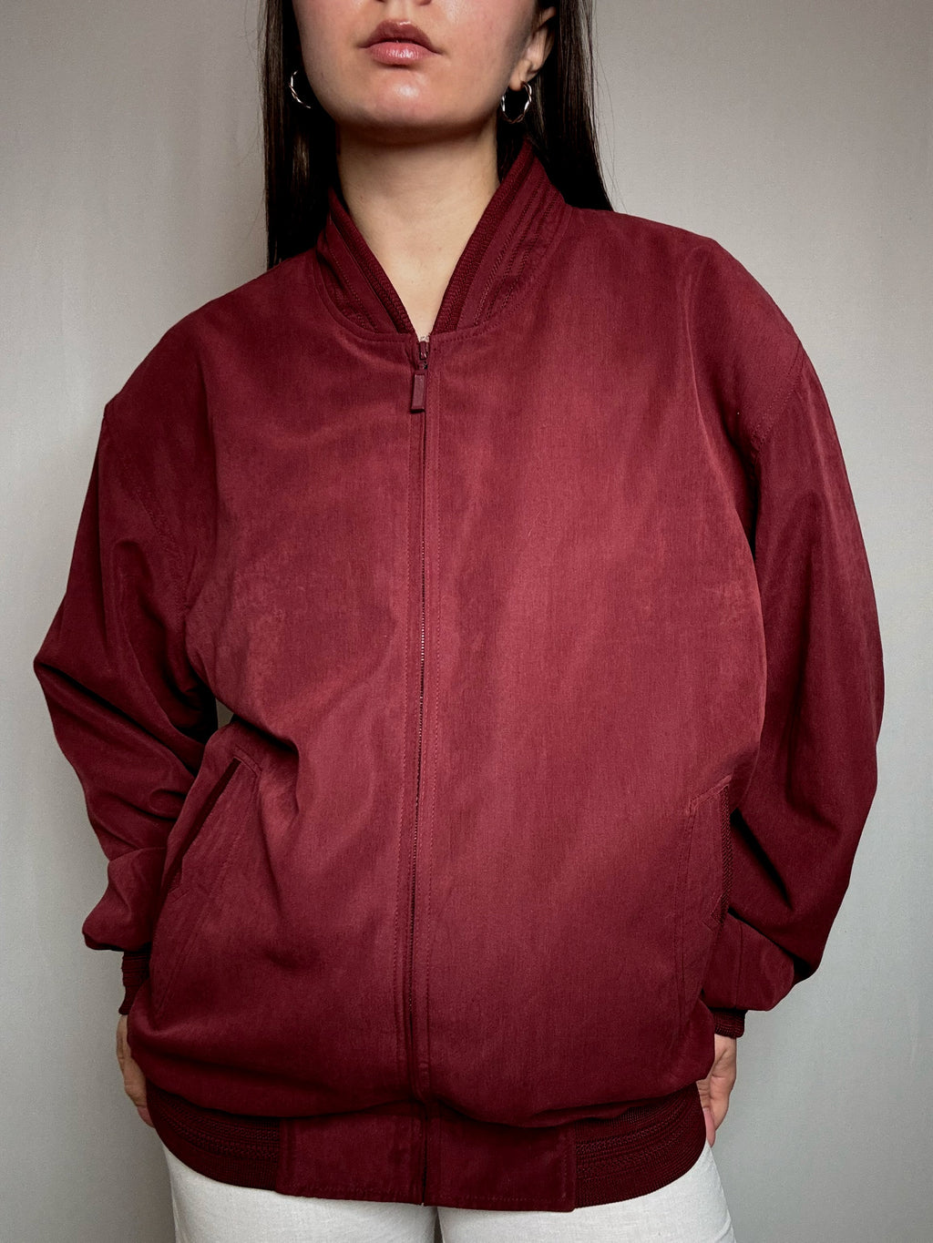 Leichte weinrote Bomberjacke XL Vintage