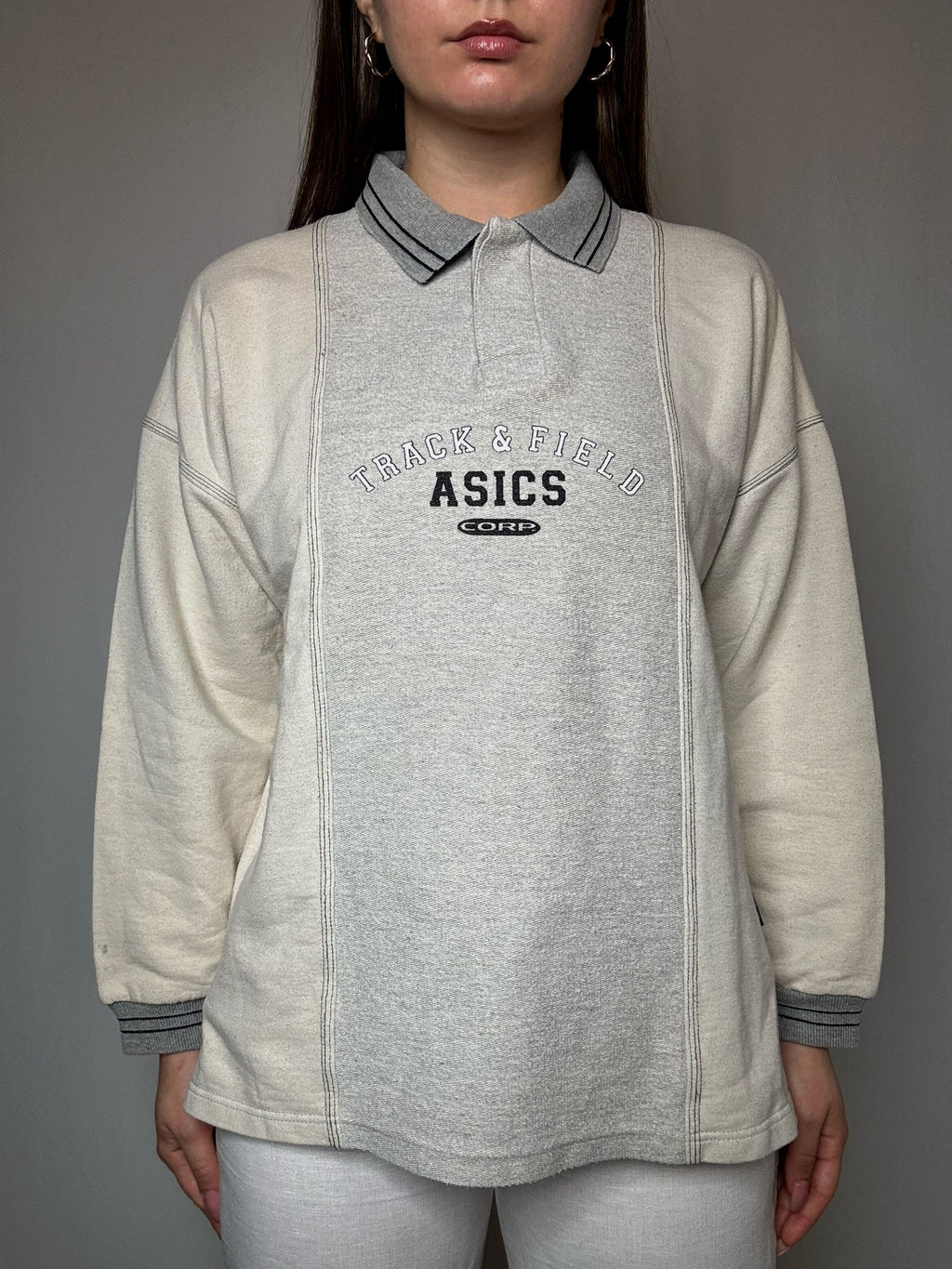 Vintage beige Asics L polo sweatshirt
