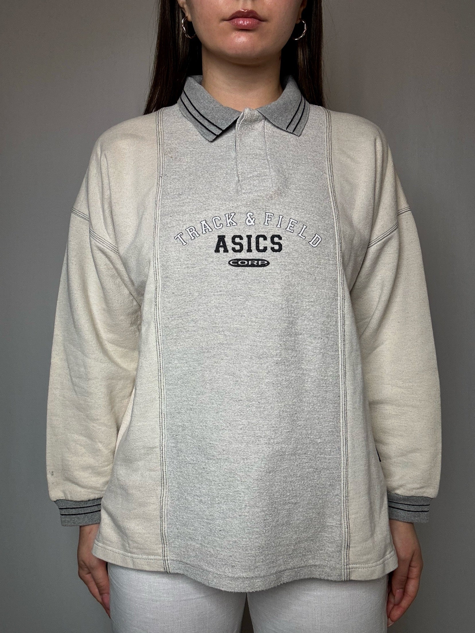 Vintage beige Asics L polo sweatshirt