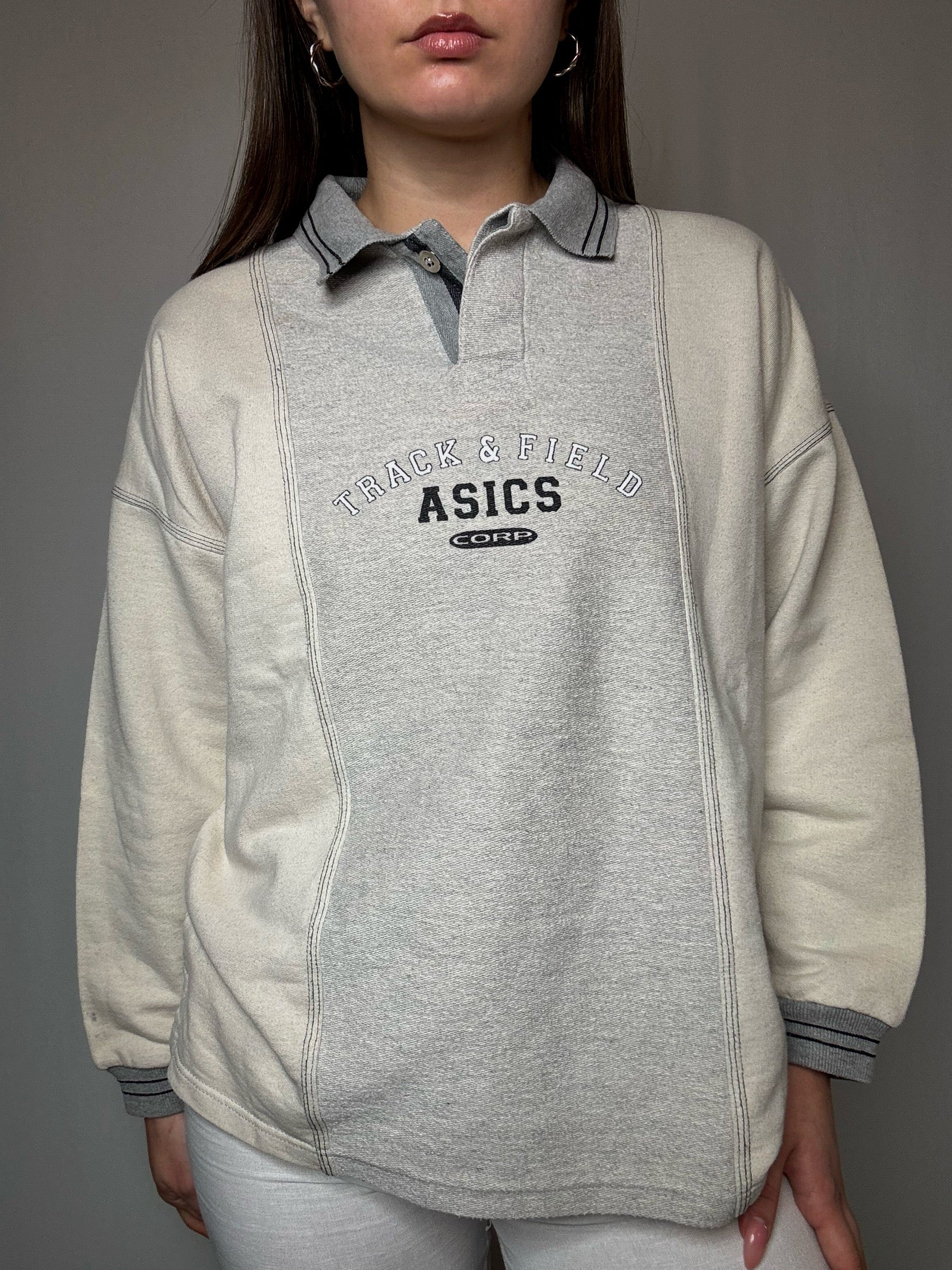 Vintage beige Asics L polo sweatshirt