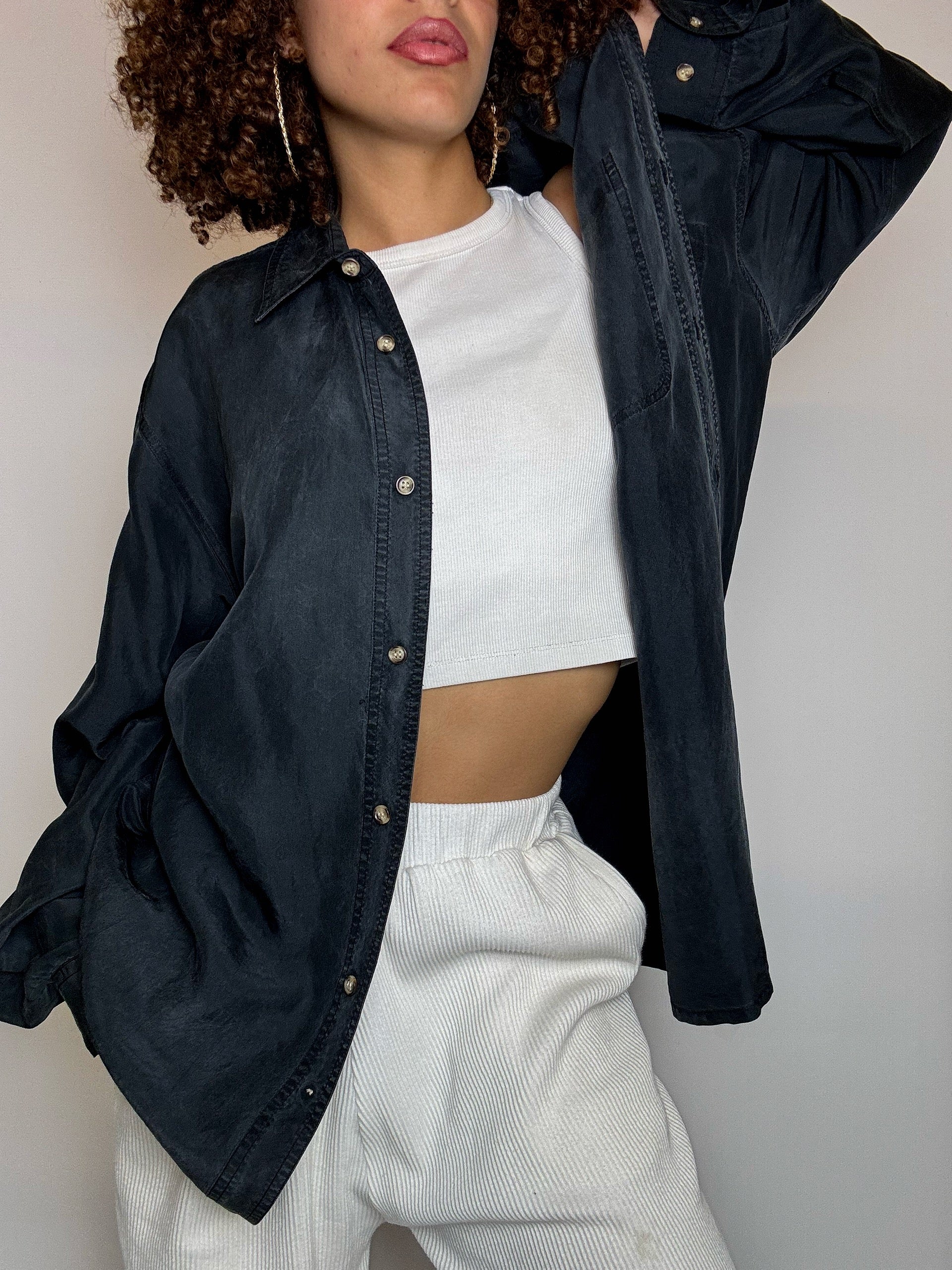 Vintage lila Satin Fluid Shirt L
