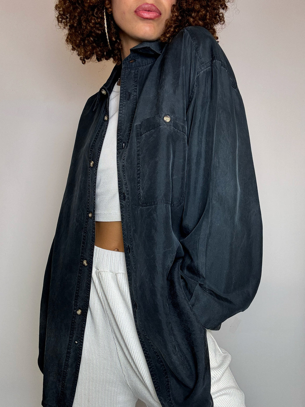 Vintage lila Satin Fluid Shirt L