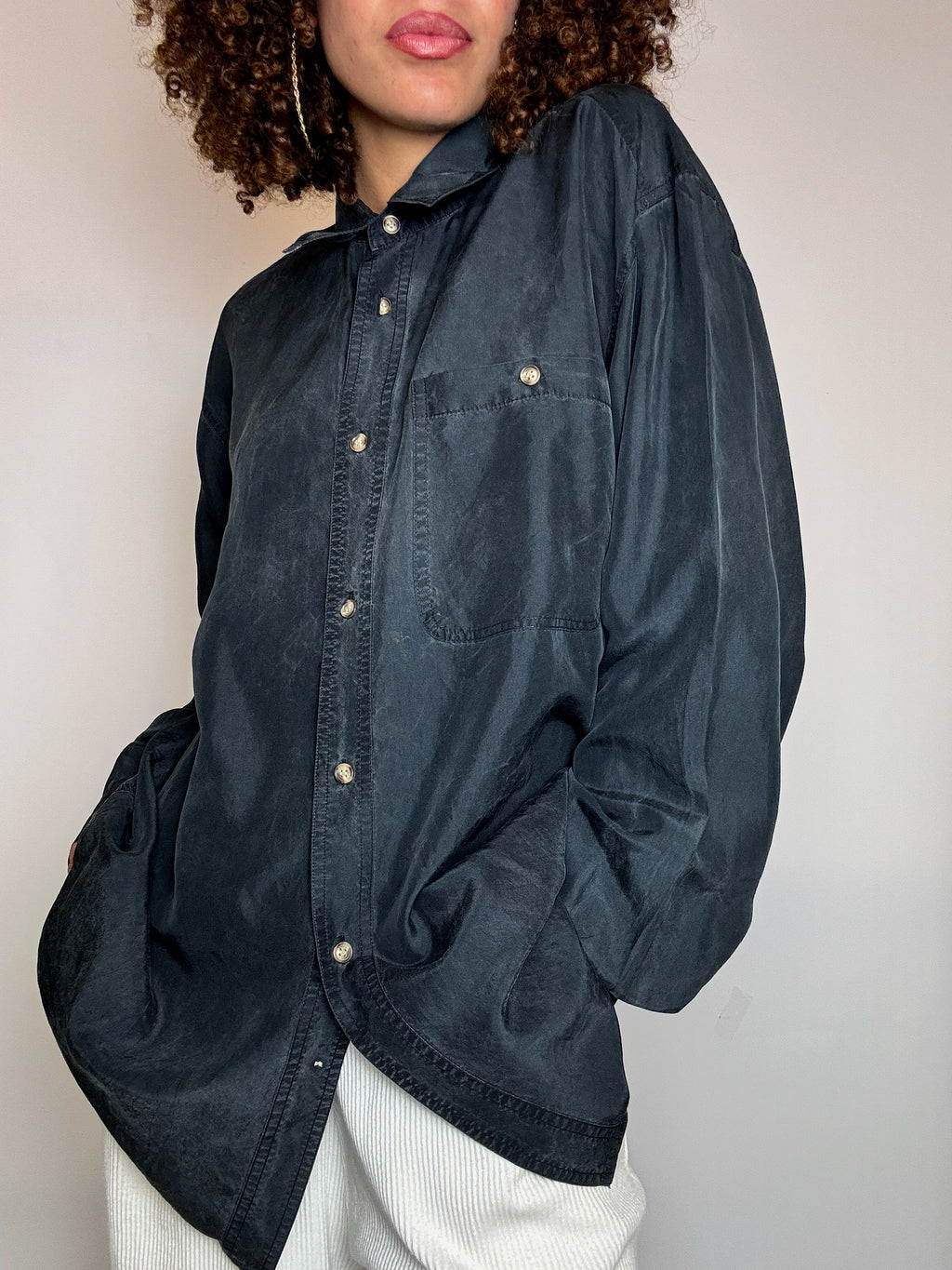Vintage lila Satin Fluid Shirt L