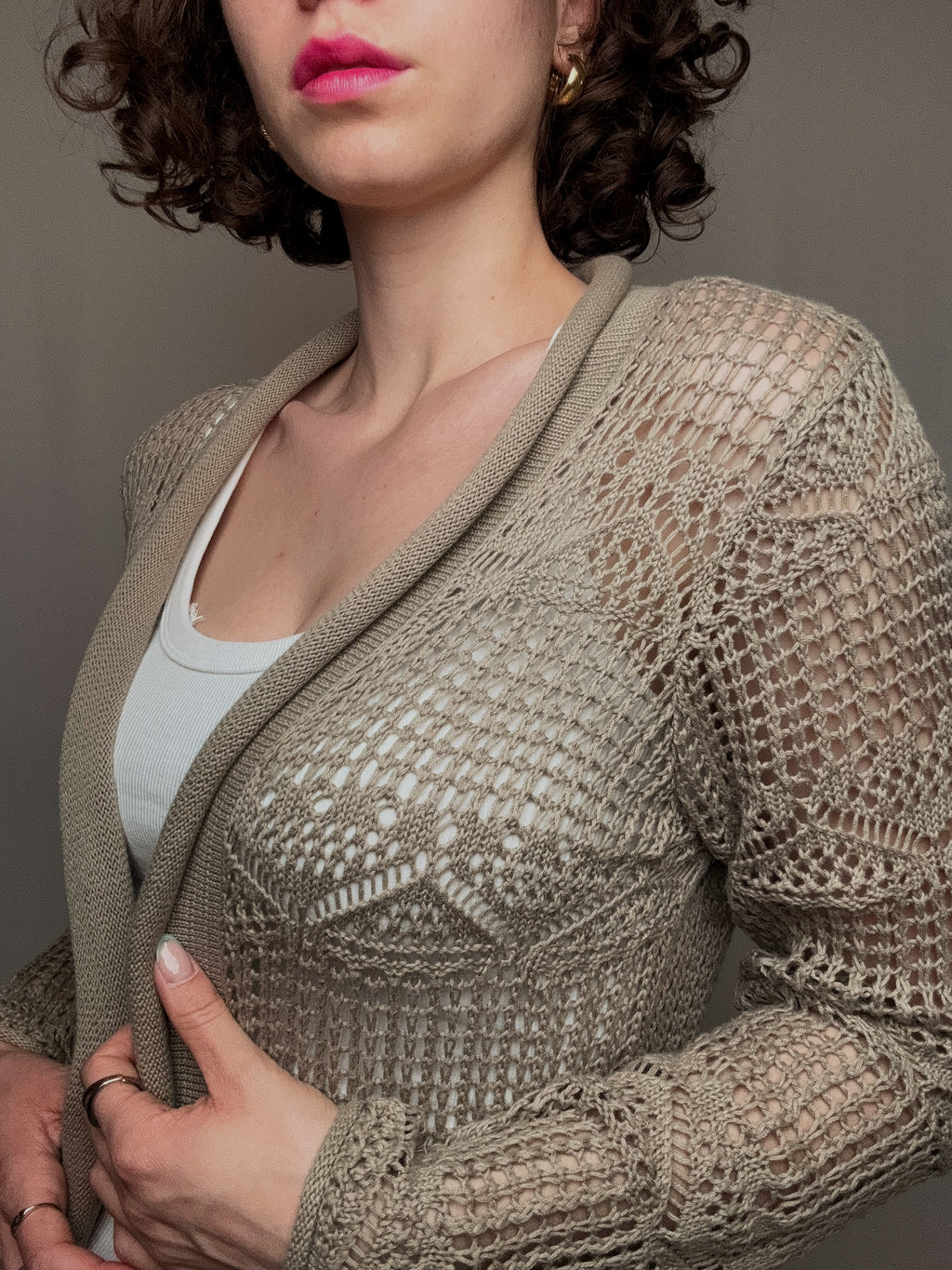 beiger Häkelcardigan M Vintage