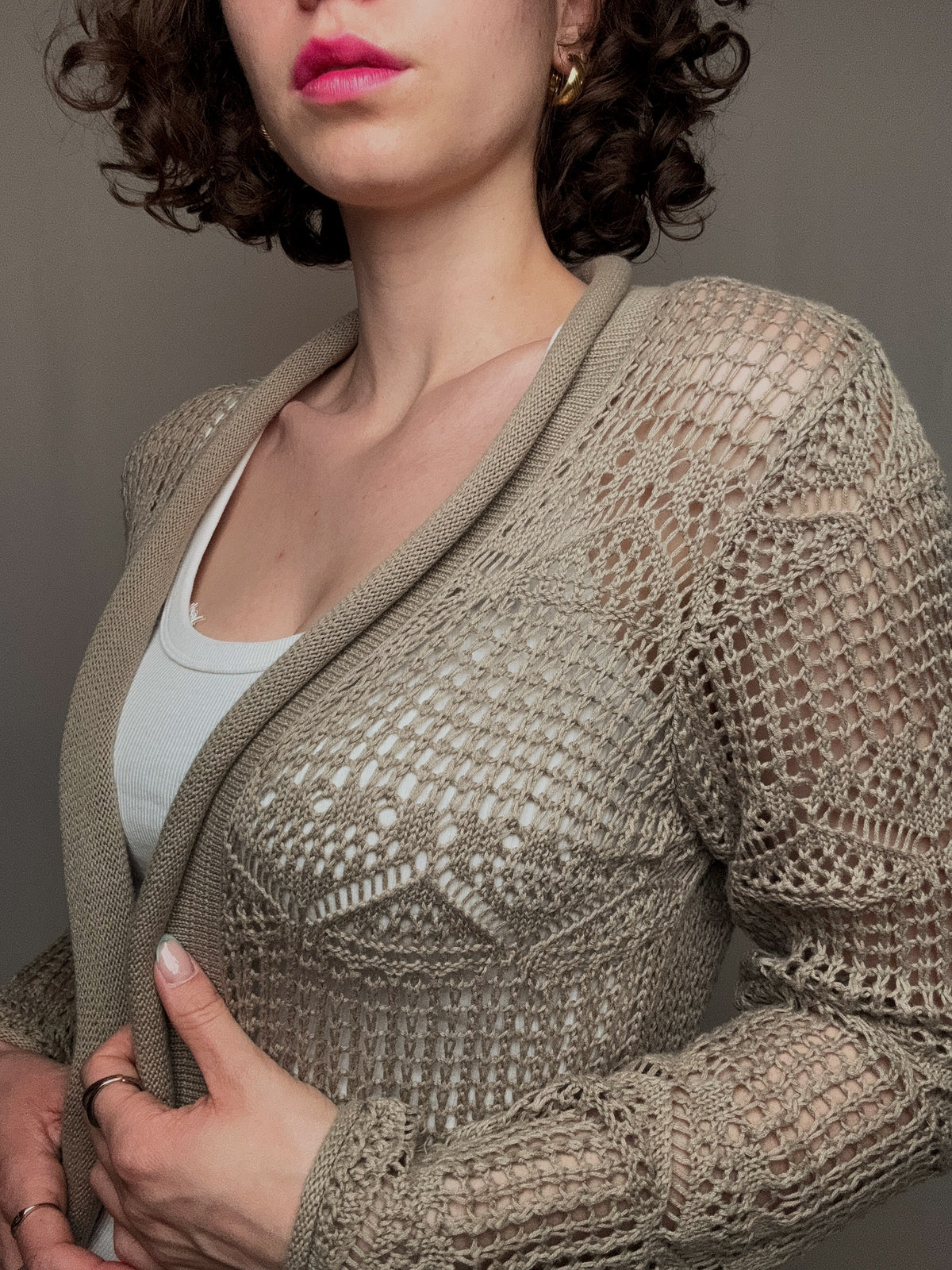 beiger Häkelcardigan M Vintage
