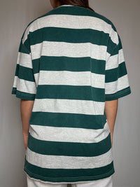 Gestreiftes T-Shirt, grau und grün, bestickt, Gr. L, Vintage
